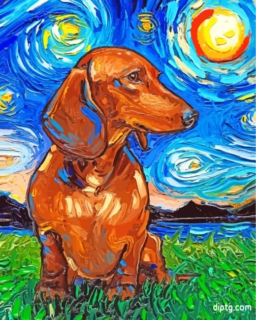 Dachshund Starry Night Painting By Numbers Kits.jpg