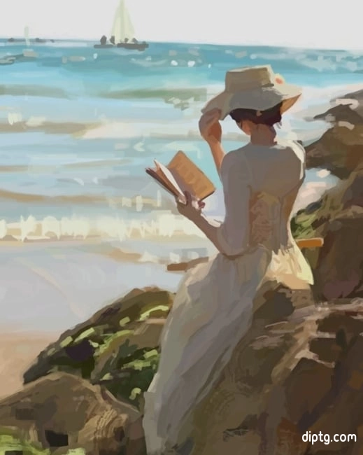 Lady Reading A Book In The Beach Painting By Numbers Kits.jpg