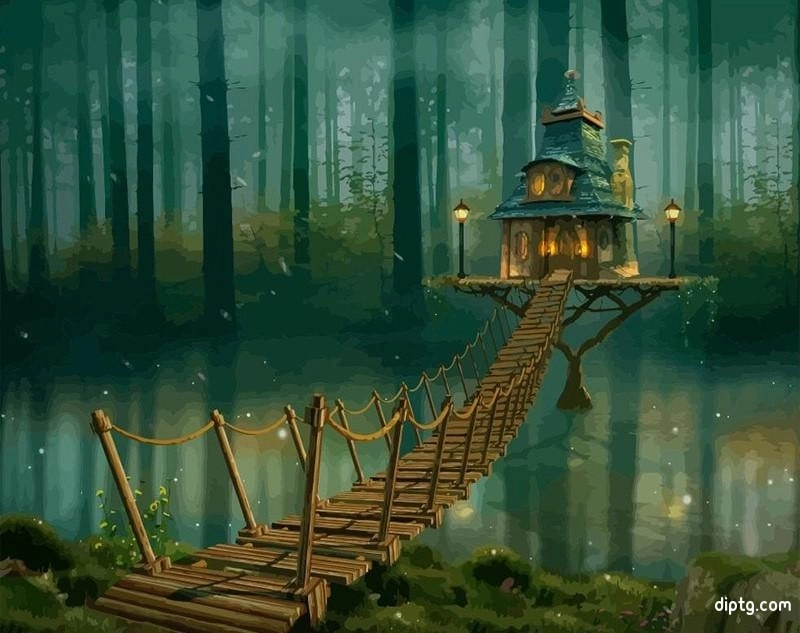 Magical Forest With Treehouse Painting By Numbers Kits.jpg
