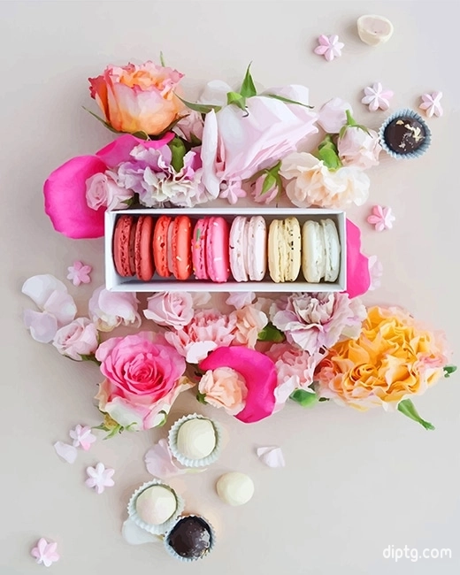 Pink Macarons With Flowers Painting By Numbers Kits.jpg