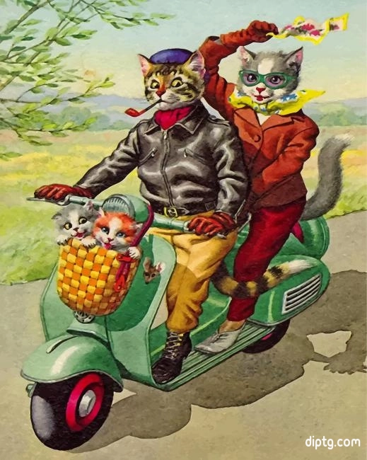 Cats On Motorcycle Painting By Numbers Kits.jpg