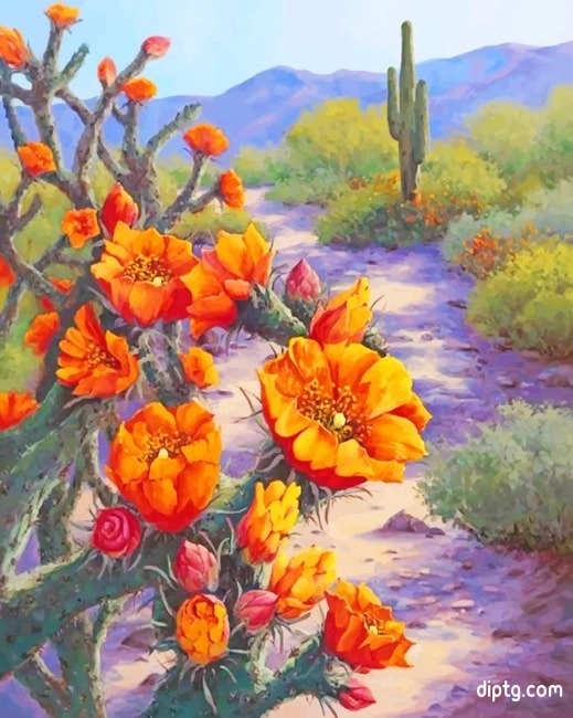 Orange Flowers And Cactus Painting By Numbers Kits.jpg