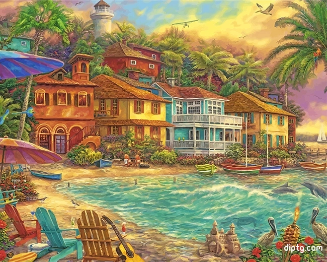 Beach Houses Island Painting By Numbers Kits.jpg