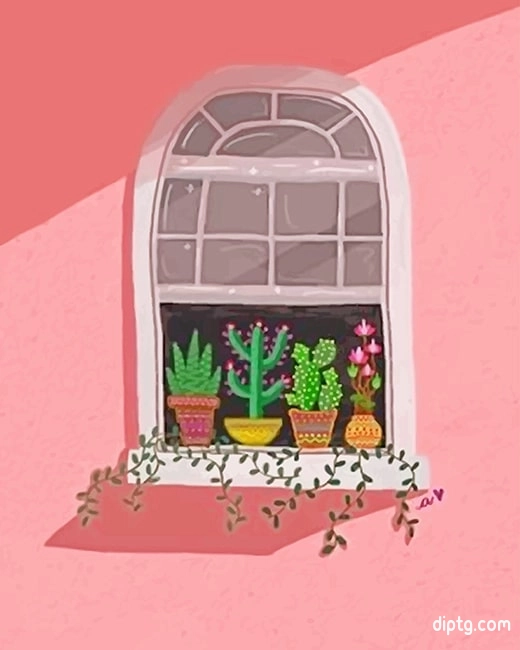 Cute Window With Plants Painting By Numbers Kits.jpg