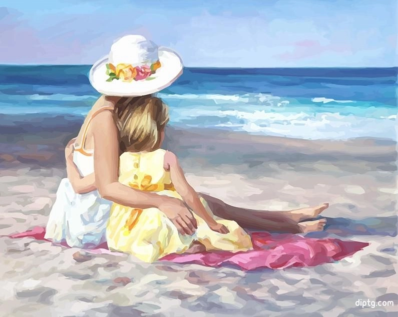 Mother And Daughter In Beach Painting By Numbers Kits.jpg