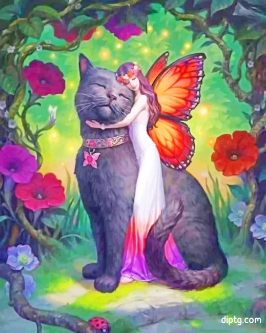 Fairy Butterfly Hugging A Black Cat Painting By Numbers Kits.jpg