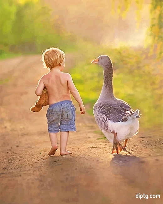 Little Boy With His Bird Friend Painting By Numbers Kits.jpg