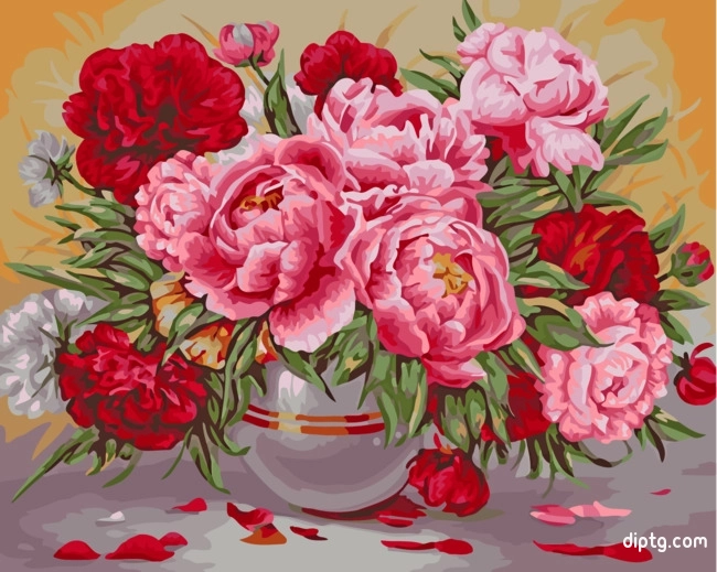 Red And Pink Peonies Vase Painting By Numbers Kits.jpg