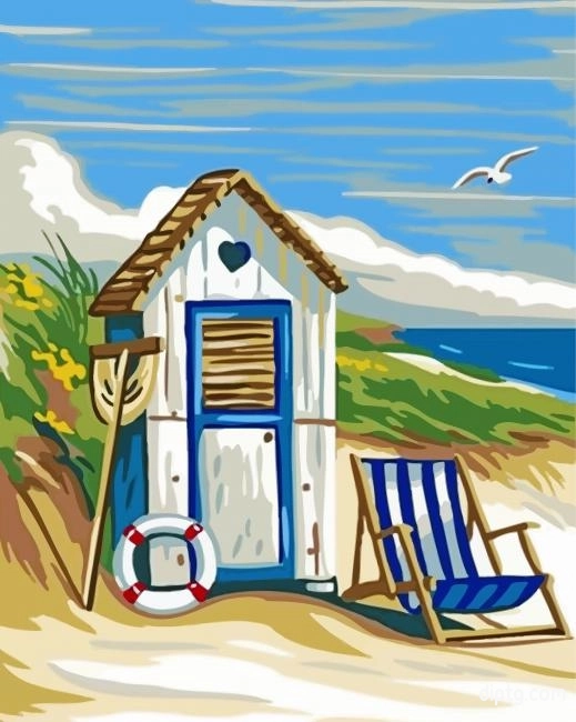 Blue Beach Hut Painting By Numbers Kits.jpg