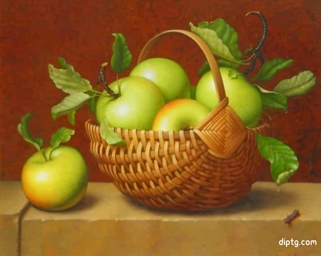 Aesthetic Green Apples In A Basket Painting By Numbers Kits.jpg