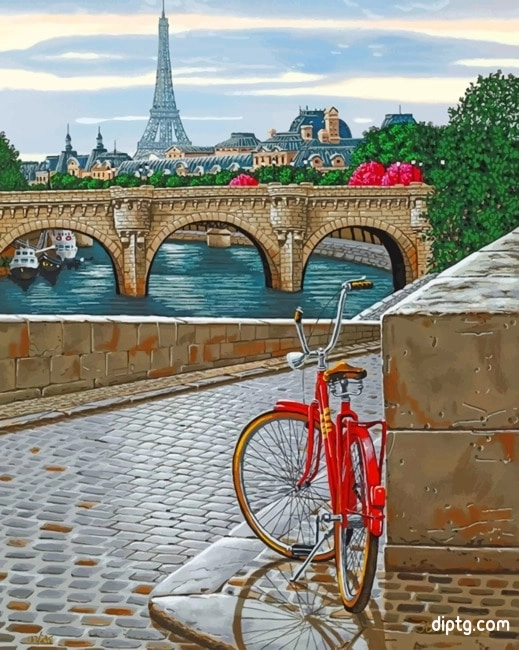 Red Bike In Paris Painting By Numbers Kits.jpg