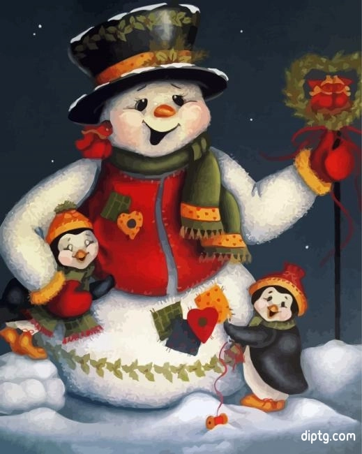 Snow Man And Penguin Painting By Numbers Kits.jpg
