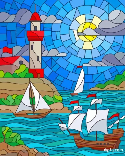 Stained Glass Lighthouse Illustration Painting By Numbers Kits.jpg