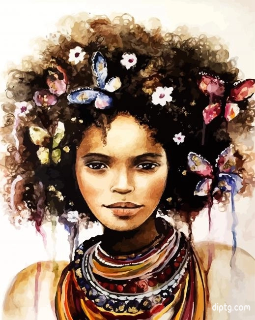 Black Girl Butterfly In Hair Painting By Numbers Kits.jpg