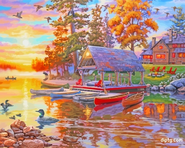 Canoes Lakeside Painting By Numbers Kits.jpg