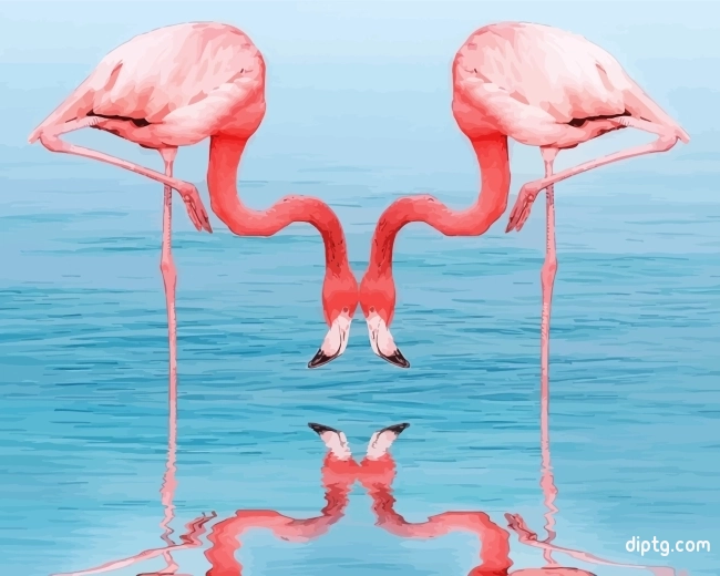Pink Flamingos Drinking Water Painting By Numbers Kits.jpg