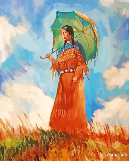 Indian Woman And Umbrella Painting By Numbers Kits.jpg