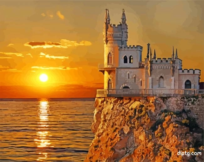 The Sunrise At Swallow's Nest Castle Art Painting By Numbers Kits.jpg