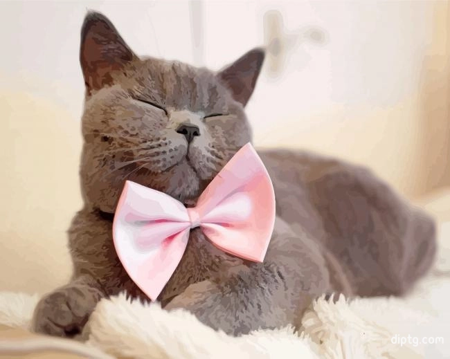 Gray Cat With Pink Bow Painting By Numbers Kits.jpg
