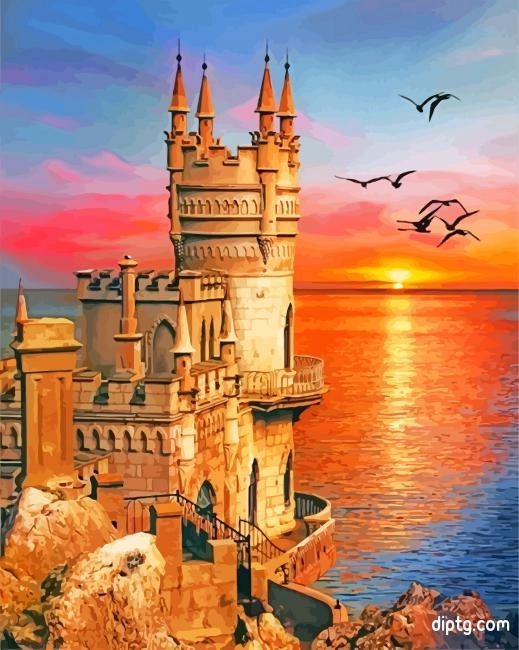 The Sunset At Swallow's Nest Castle Art Painting By Numbers Kits.jpg