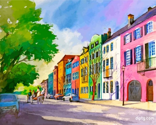 Rainbow Row Buildings In South Carolina Painting By Numbers Kits.jpg