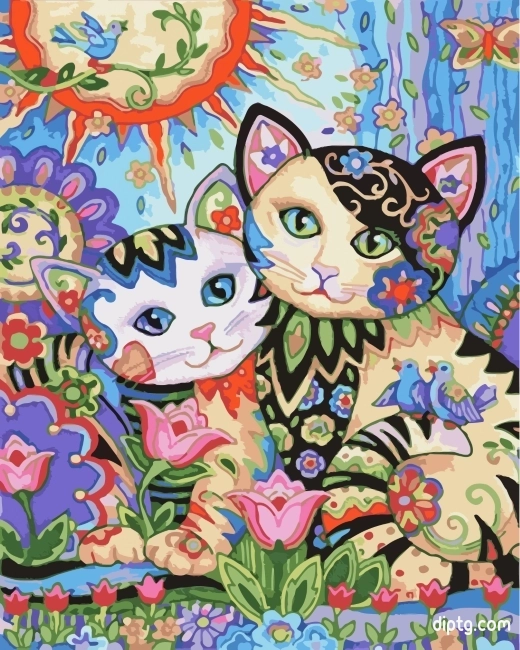 Floral Cats Painting By Numbers Kits.jpg