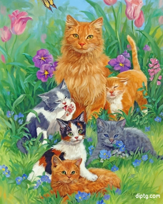 Cats In Garden Painting By Numbers Kits.jpg