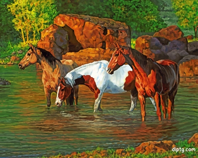 Horses At The Pond Painting By Numbers Kits.jpg