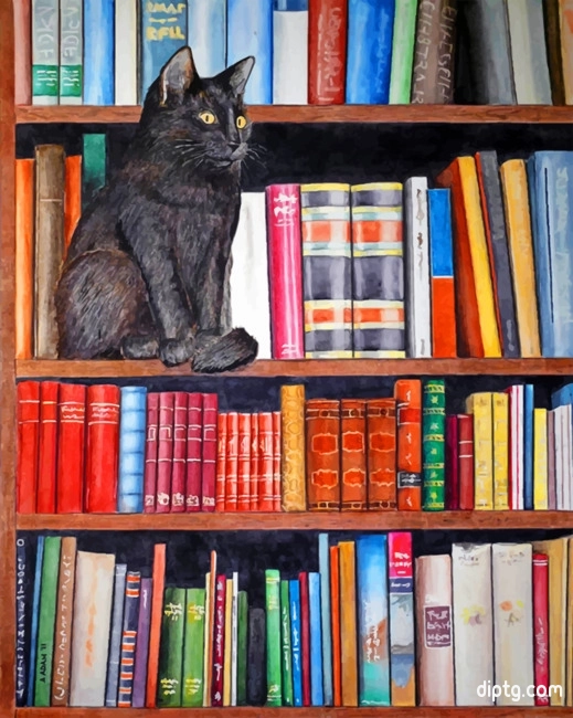 Cat On Bookshelf Painting By Numbers Kits.jpg