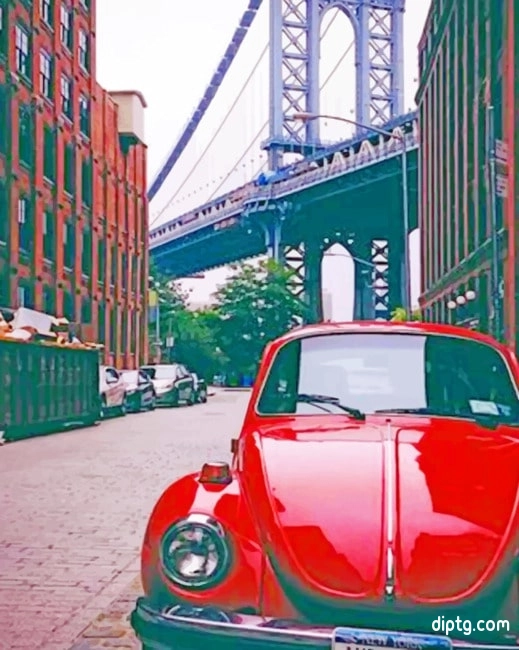 Red Vw In Brooklyn Streets Painting By Numbers Kits.jpg