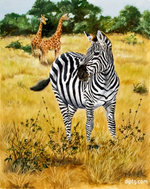 Savannah Zebra And Giraffes Painting By Numbers Kits.jpg