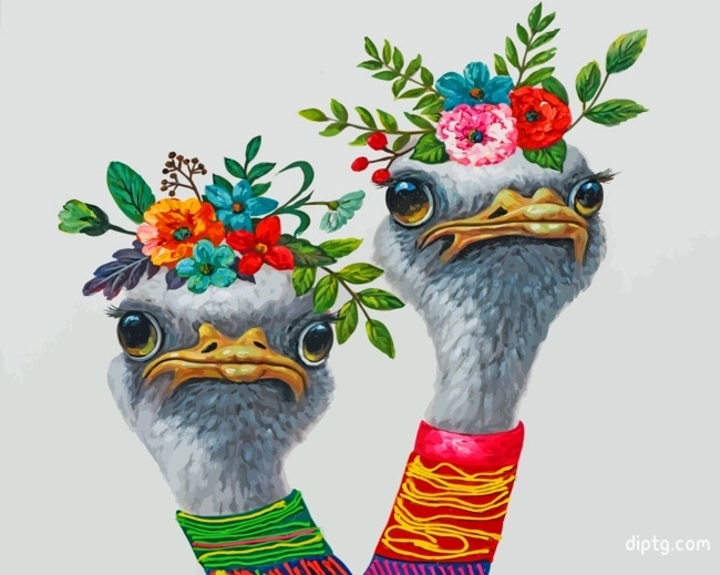 Ostriches With Flowers Painting By Numbers Kits.jpg