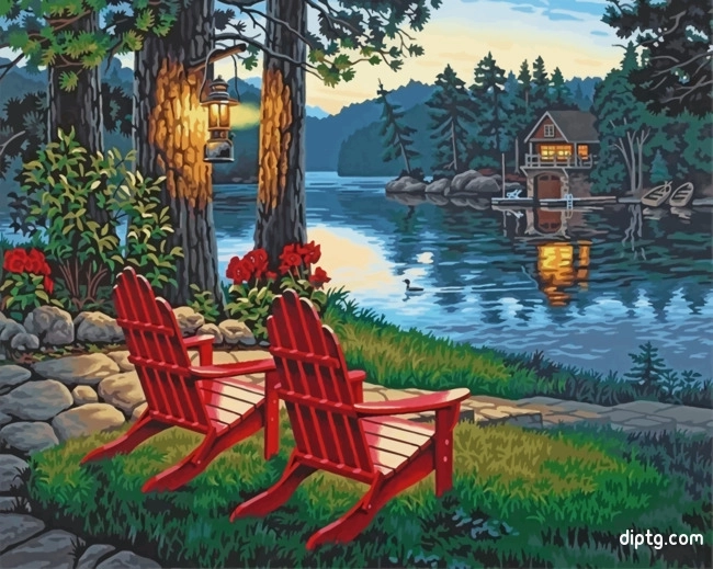 Red Chairs By Lake Painting By Numbers Kits.jpg