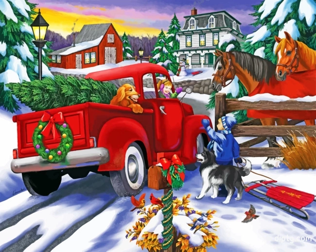 Snow Christmas Truck Painting By Numbers Kits.jpg