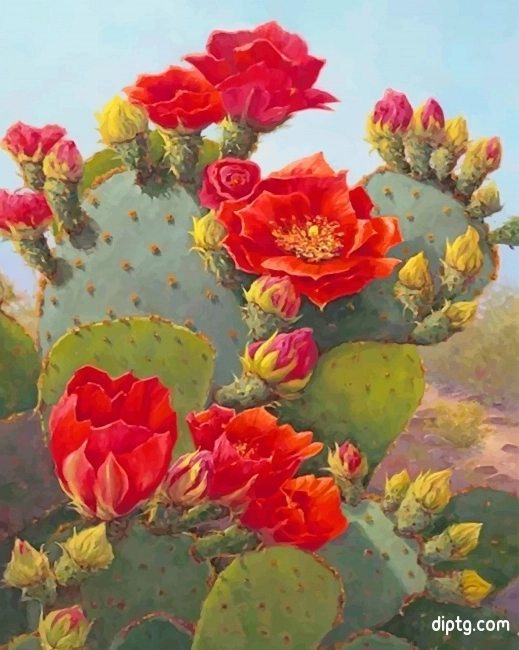 Beautiful Cactus Red Flowers Painting By Numbers Kits.jpg