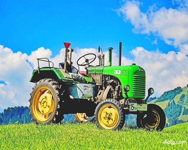 Green Tractor In Field Painting By Numbers Kits.jpg