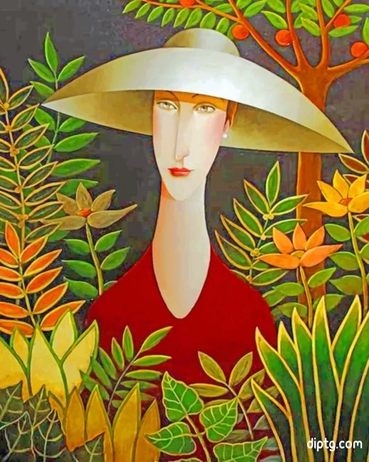 Aesthetic Woman Wearing A Sunhat Painting By Numbers Kits.jpg
