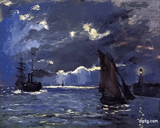 A Seascape Shipping By Moonlight Painting By Numbers Kits.jpg