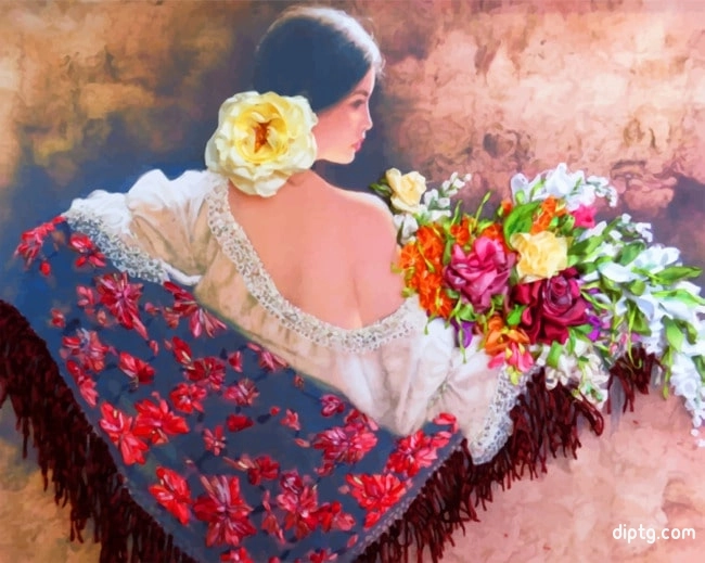 Woman Holding Flowers Bouquet Painting By Numbers Kits.jpg