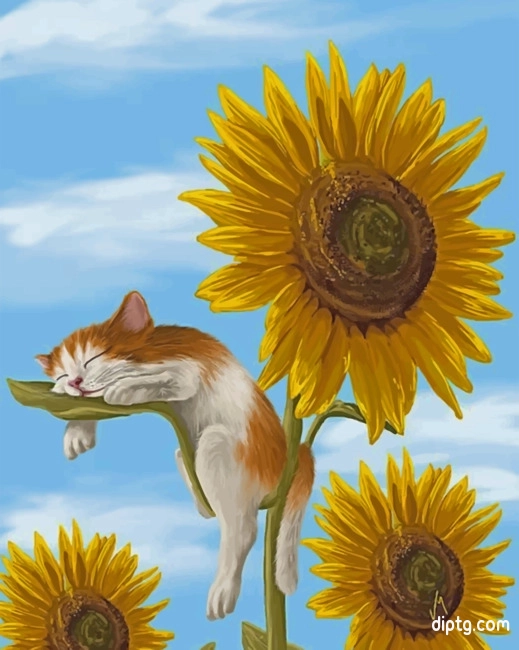 Sleepy Cat And Sunflowers Painting By Numbers Kits.jpg