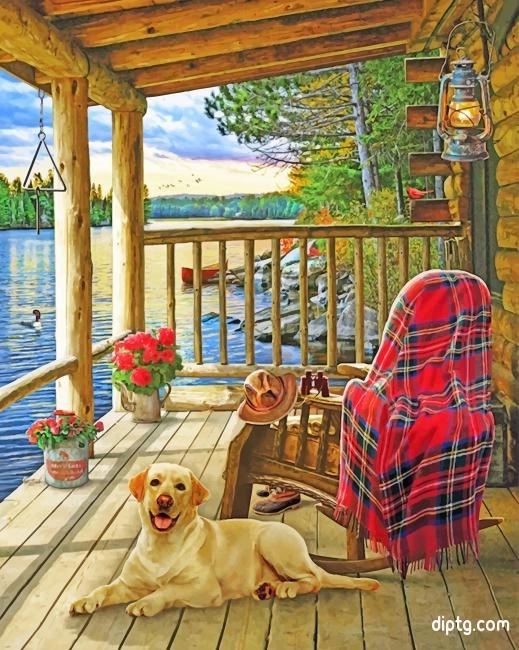 Dog In Wooden Cabin Painting By Numbers Kits.jpg
