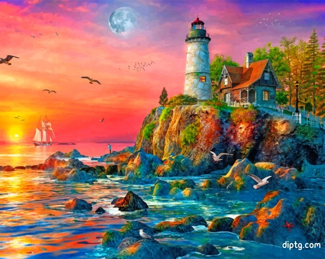 Sunset Ocean Lighthouse Painting By Numbers Kits.jpg