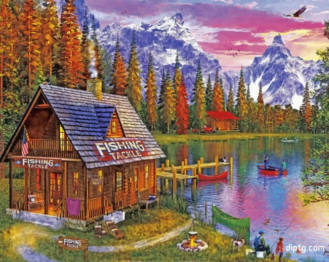 Fishing Cabin Lakeside Painting By Numbers Kits.jpg