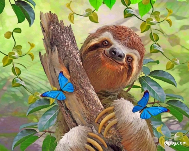 Sloth And Butterflies Painting By Numbers Kits.jpg