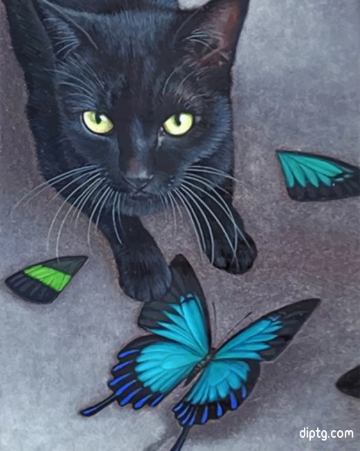 Black Cat And Butterflies Painting By Numbers Kits.jpg