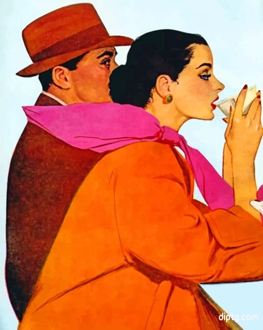 Vintage Couple Drinking Coffee Painting By Numbers Kits.jpg