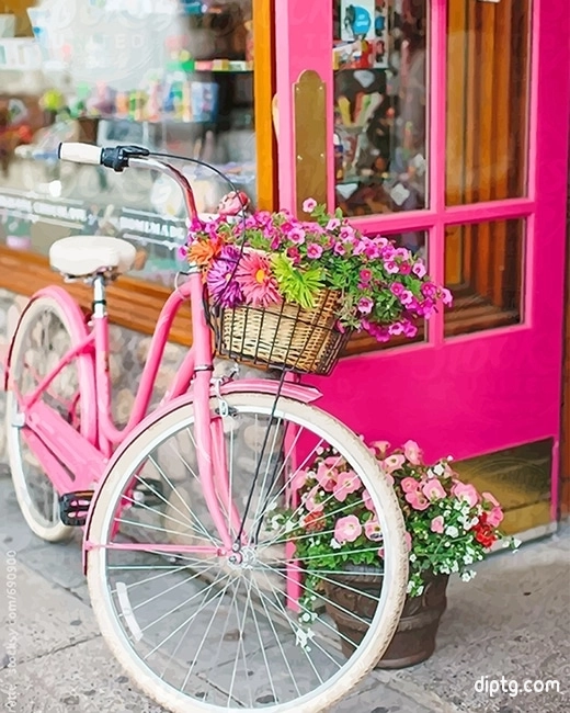 Pink Bike With Beautiful Flowers Painting By Numbers Kits.jpg