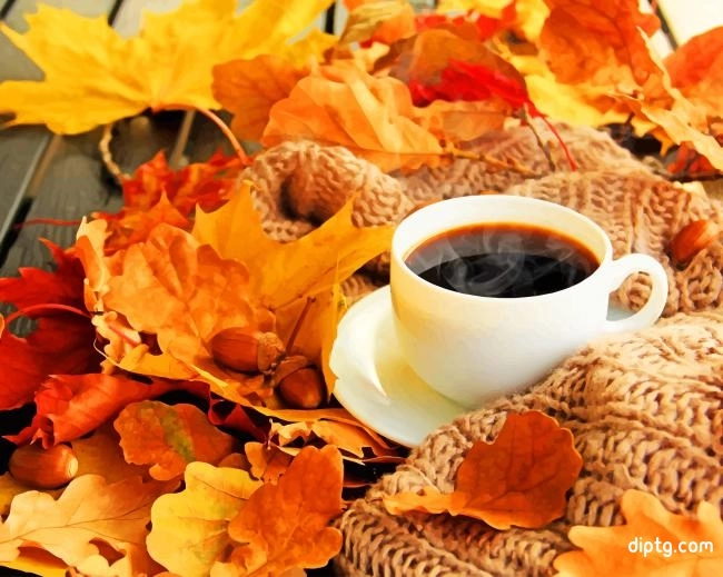 Hot Coffee In Autumn Painting By Numbers Kits.jpg