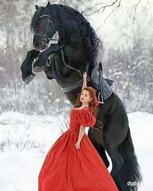 Girl With Black Horse Painting By Numbers Kits.jpg