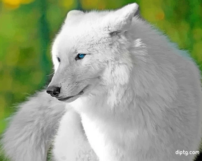 White Cute Wolf Painting By Numbers Kits.jpg